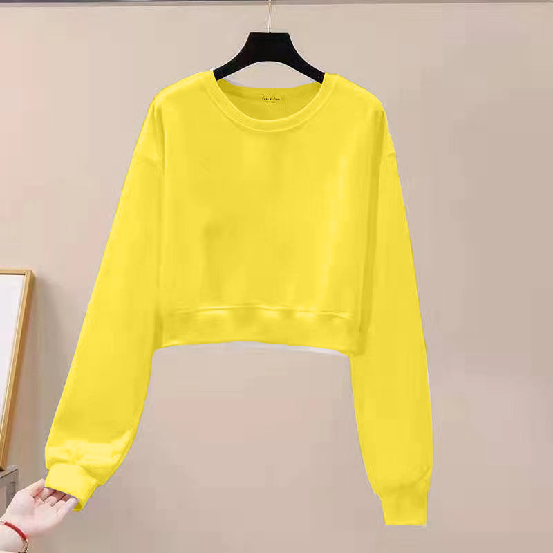 High-end Short Sweat Women's Loose Spring and Autumn New Korean-style Simple Long-sleeved Slim-fit Pullover Instagram Style Top