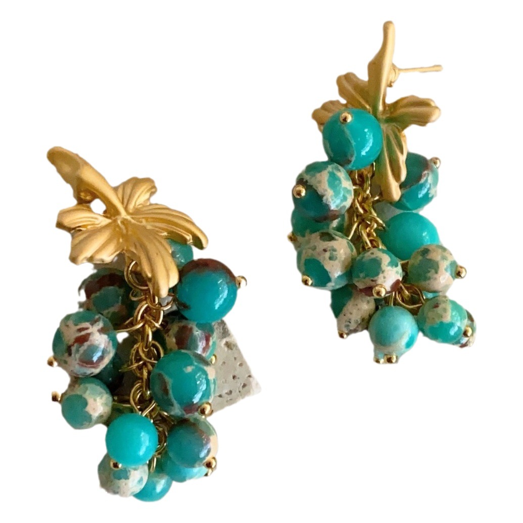 Cadena de uva azul turquesa pendientes Retro Luz de lujo francés de alto grado pendientes de estilo antiguo vintage pendientes blancos