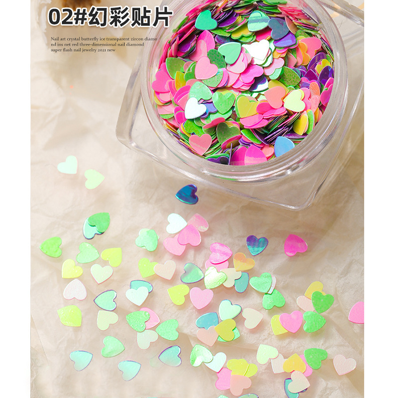 hueco fantasía de color de corazón de桃 sequinilla de manicura amor parche hecho a mano goteo relleno de material superbrillo accesorios caja