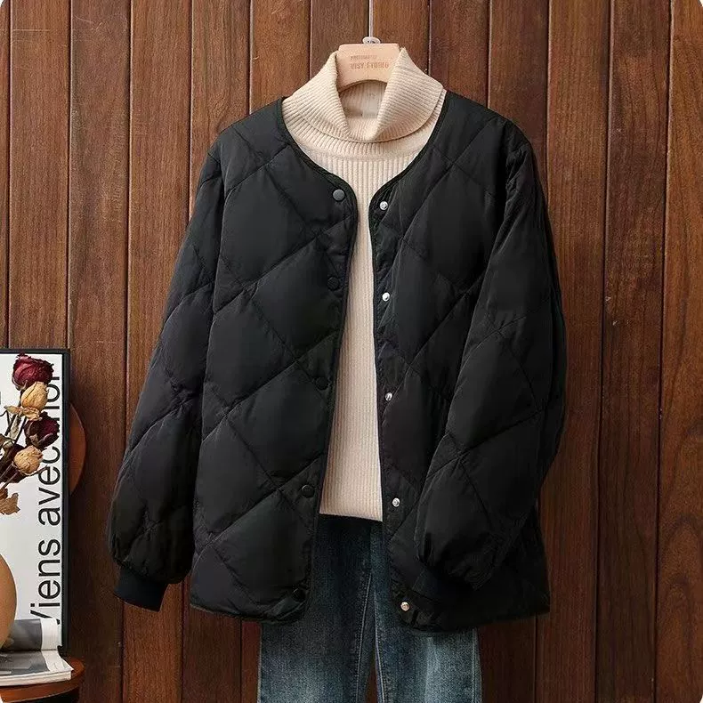 Легкая и тонкая короткая демисезонная куртка-бомбер с пухом, oversize, для подростков, круглого воротника