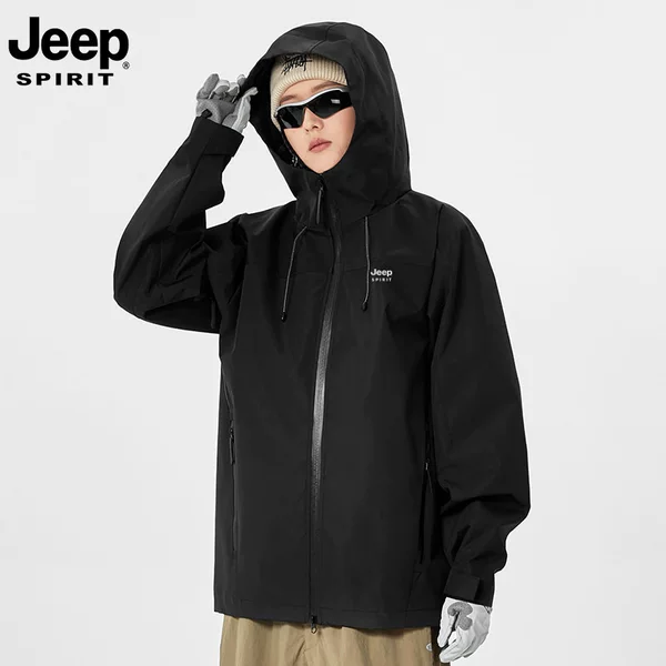 JEEP SPIRIT Jeep-style windbreaker for men and women, outdoor fashion casual sports couple's hooded jacket, spring and autumn jacket