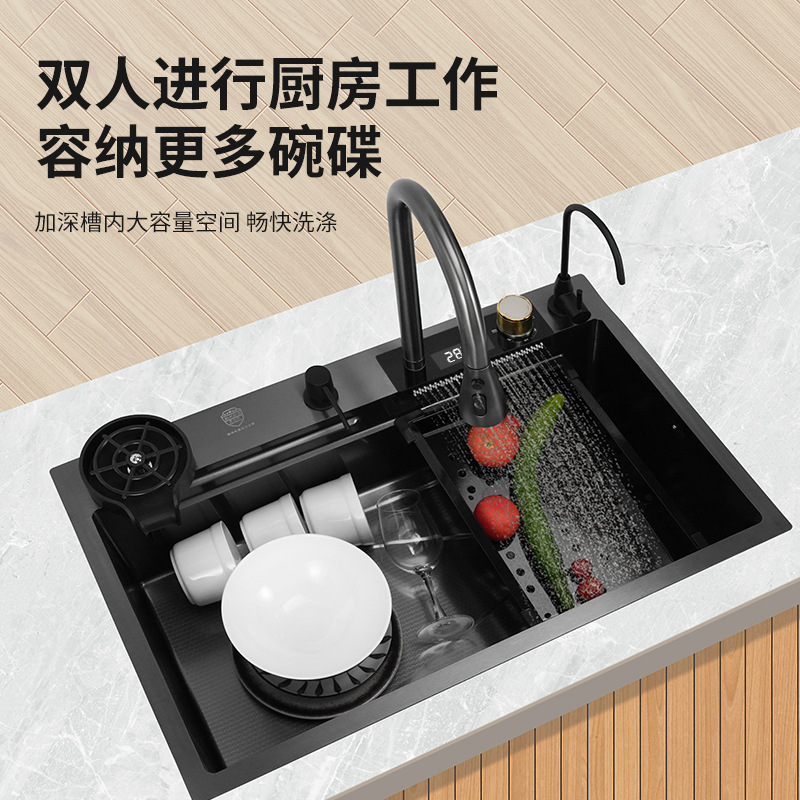 (Ventas directas de fábrica) Cocina Nano Fregadero de acero inoxidable Grifo de pantalla digital Suministro directo transfronterizo de un solo tanque grande hecho a mano para el hogar