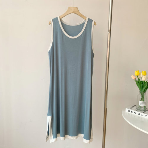 Women's Striped Sleeveless Modal Dress, Long-Sleeve Base Dress, Loose Plus Size Slimming Side Slit Sleepwear