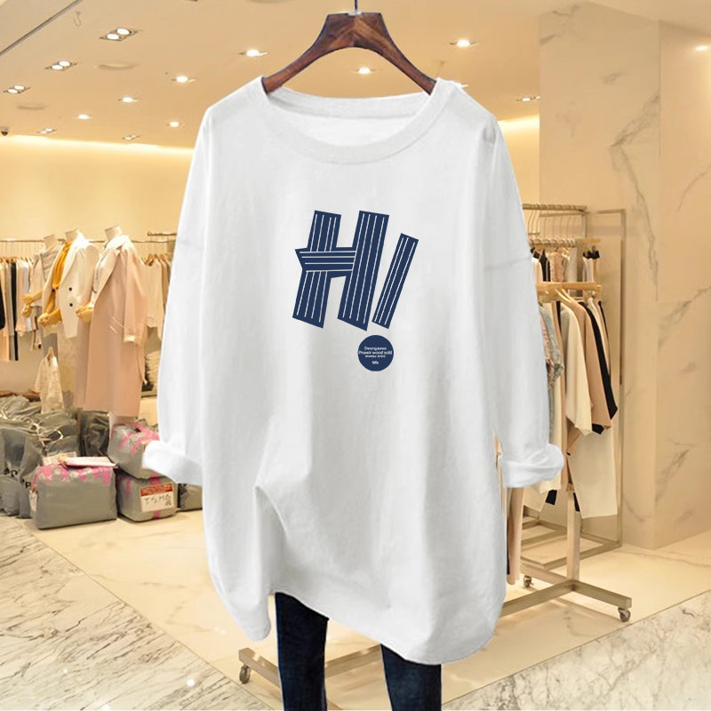European Style White Letter Long-Sleeve T-Shirt for Women, Spring and Autumn Mid-Length 2025 New Loose Versatile Top Trendy Shirt
