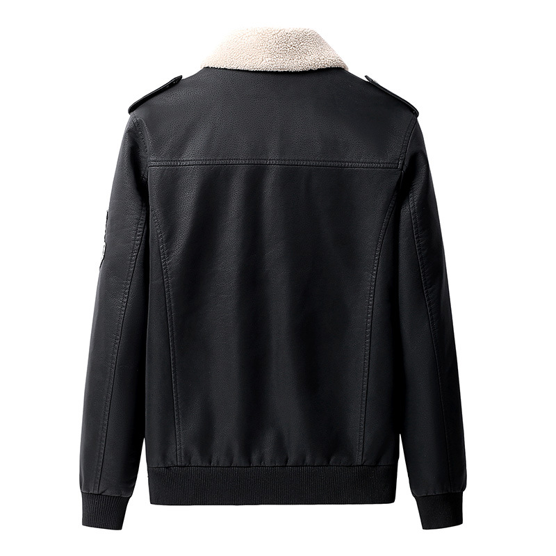 Men's plus size PU pigskin plush collar, pilot motorcycle jacket, men's embroidery and velvet leather jacket_ipsvogv.com