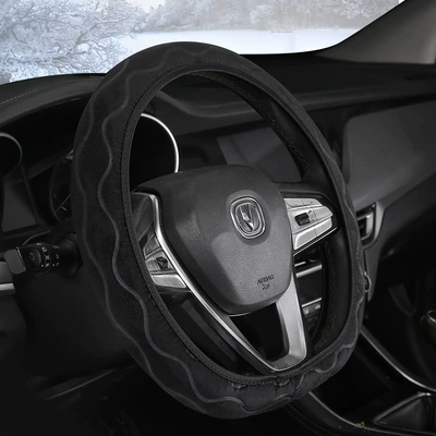 Steering wheel cover without inner ring winter short - striped-black-38cm