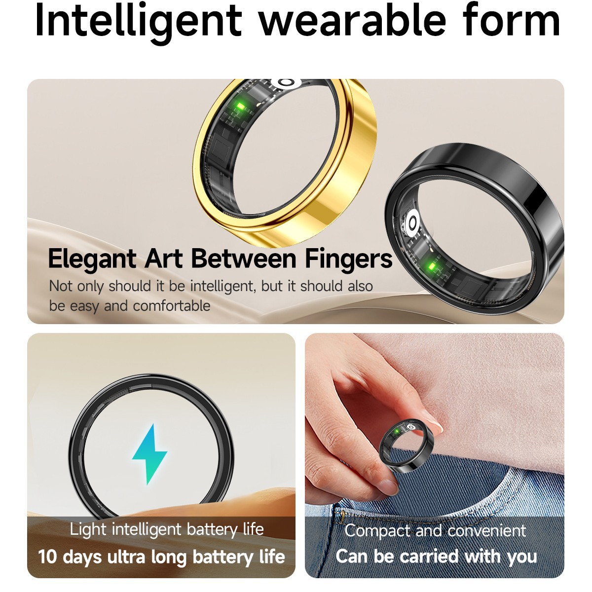 Anillo inteligente multifuncional de venta caliente para fotos de frecuencia cardíaca de 6.8mm oxígeno sanguíneo portátil detección de sueño Bluetooth saludable