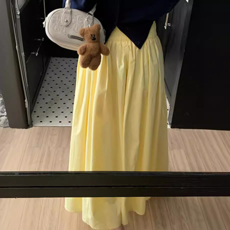Yellow Skirt 2024 Spring and Summer New Style Niche Elegant Gentle High Waist A-Line Slim Versatile Umbrella Skirt Long Skirt for Women