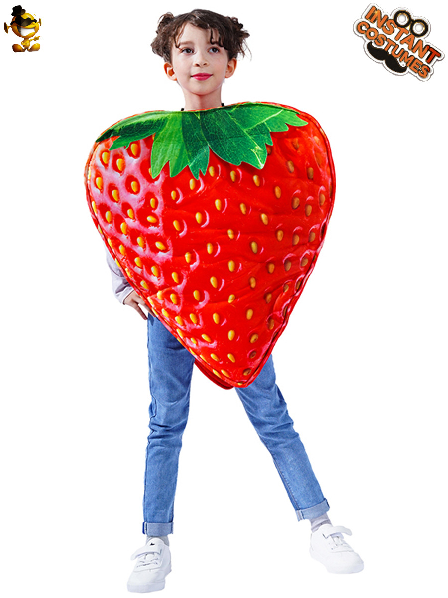 Traje de fresa lindo de niña traje de rendimiento de los niños traje de rendimiento de fresa de doble cara traje de fiesta de parodia image 5