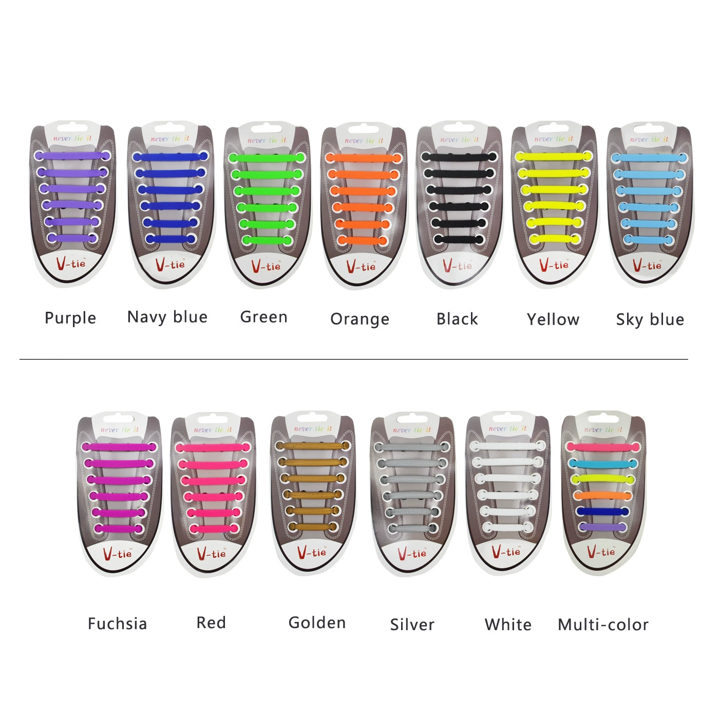 Повседневные и модные силиконовые ленивые шнурки, набор из 12 предметов, креативные универсальные высокоэластичные шнурки молоткового типа, упаковка из бумажной карты
