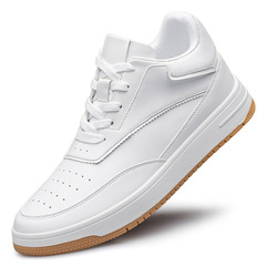 中幫男鞋新款內增高8CM男鞋二層牛皮板鞋隱形增高鞋休閒小白