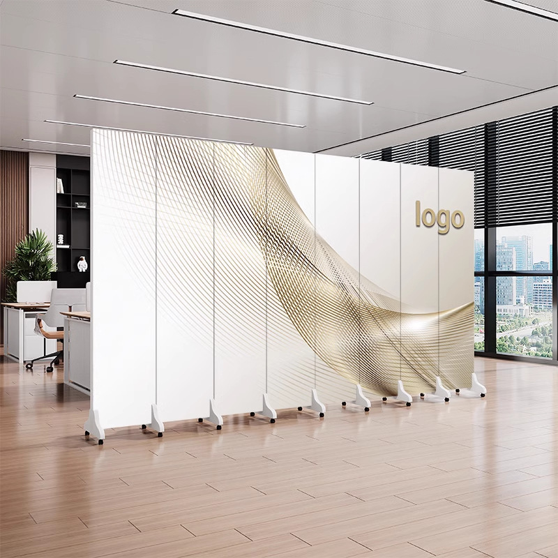 公司屏风隔断客厅logo定制背景墙现代办公室会议室遮挡可移动带轮