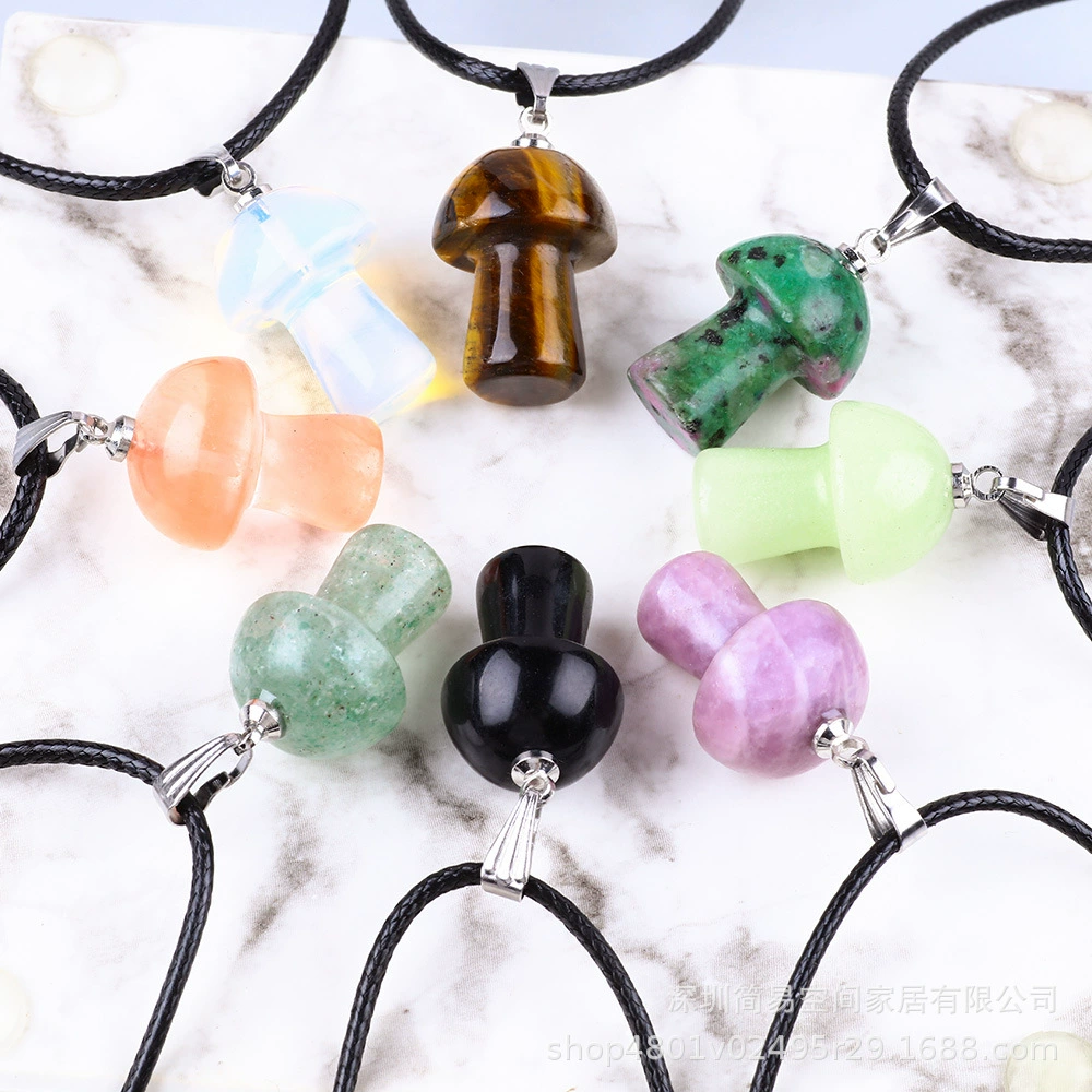 Европейские и американские трансграничные натуральные хрустальные грибные ожерелья мини-маленькие грибные подвески Оригинальный камень ювелирные аксессуары Аметистовый оникс