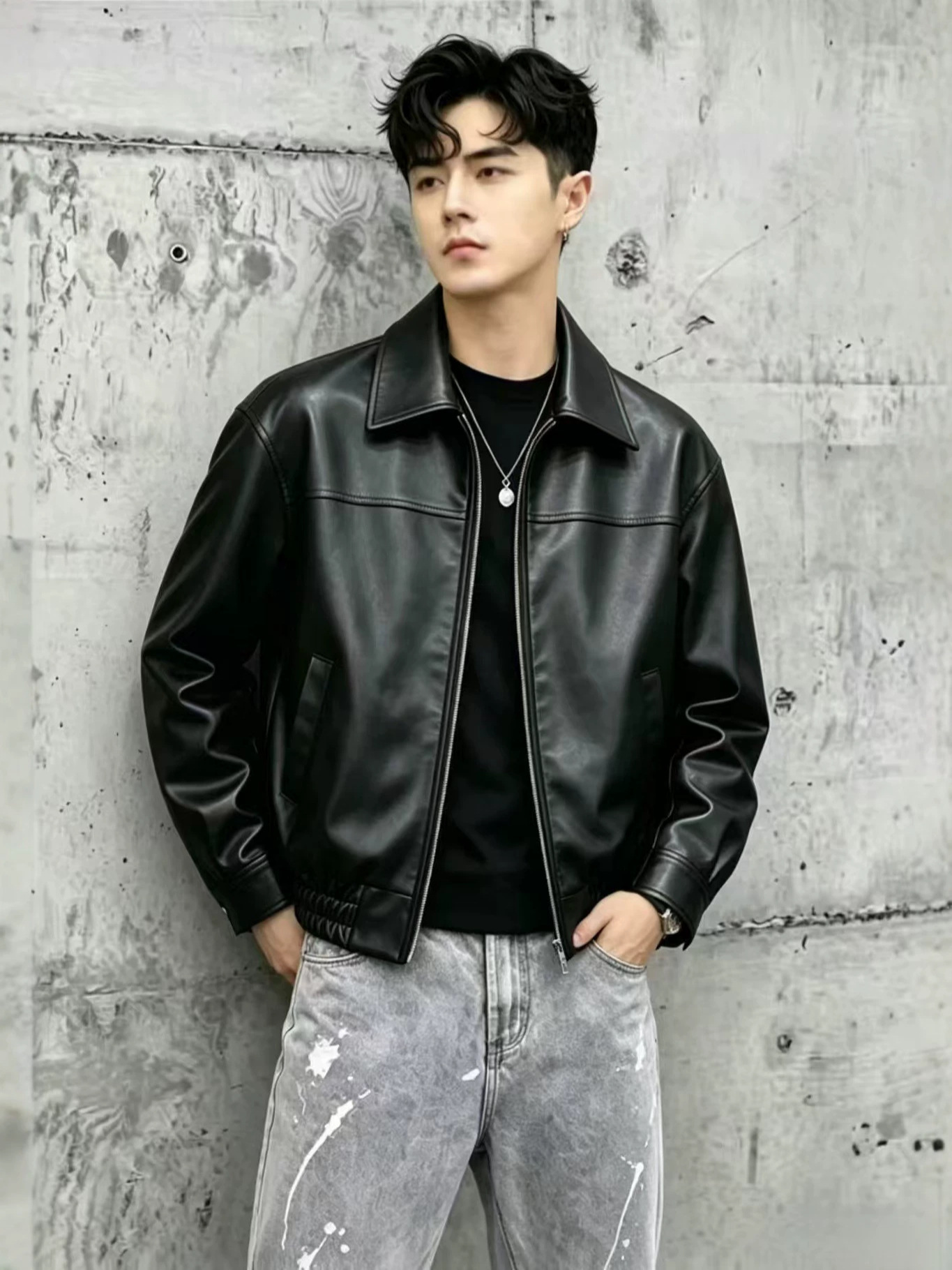 Qadın süni dəri jaket, qəhvəyi, retro motorsiklet üslubu