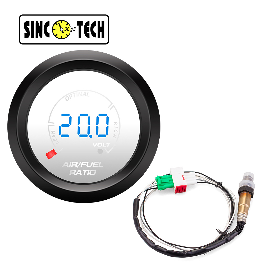 2-Inch 52mm Light Mirror Digital Led Blue Light Air-Fuel Ratio Meter 12V Car Modification Instrument with Oxygen Sensor