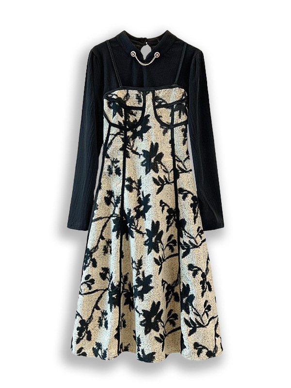 60.00 kg-150.00 kg plus size two-piece chiffon shirt suspenders dress 2025 spring and autumn new fat sister long sleeve