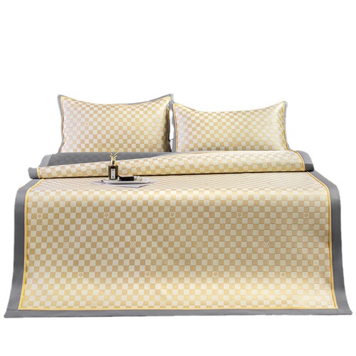 Summer 1200D carbon light jacquard ice silk mat washable soft simple folding breathable air-conditioned rattan mat three-piece set