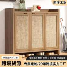 新款日式复古风藤编鞋柜家用门口置物柜简约透气大容量收纳储物柜