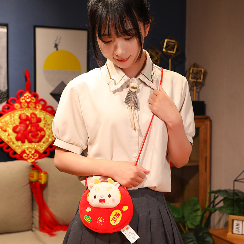 Moda nacional dragón año mascota monedero juguete de La felpa los niños dibujos animados grifo crossbody bolsa muñeca Puerta Abierta regalo rojo