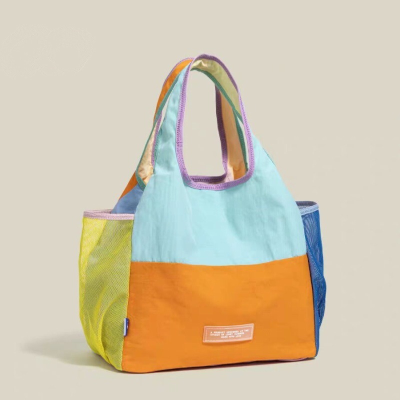 Dopamine Color-Blocked Nylon Tote Bag, Niche Design Canvas Bag, Lightweight, Foldable, Eco-Friendly, Portable Mom Bag Dopamine Color-Blocked Nylon Tote Bag, Niche Design Canvas Bag, Lightweight, Foldable, Eco-Friendly, Portable Mom Bag