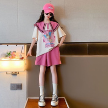女童夏季套装2023新款儿童韩版夏装polo领宽松卡通童装短袖两件套