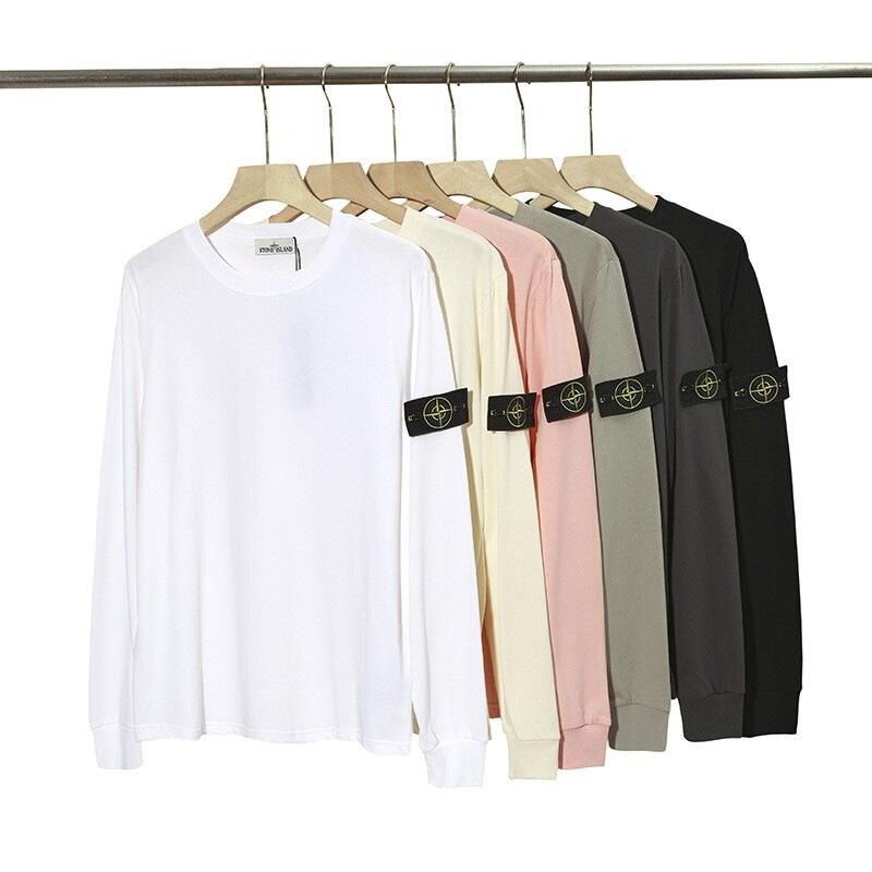 Cross-border STONE solid color round neck badge basic pullover long-sleeve pure cotton sweatshirt for men and women, couple style Cross-border STONE solid color round neck badge basic pullover long-sleeve pure cotton sweatshirt for men and women, couple style