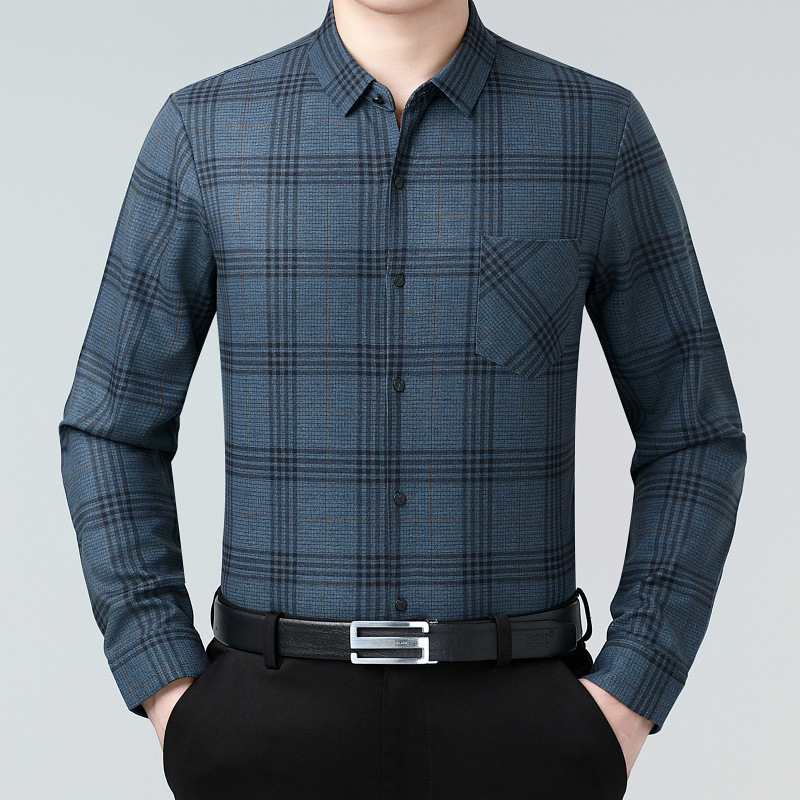 The same brand as in the mall, plaid long-sleeve shirt, high-end cashmere, casual business versatile shirt, fashionable base top The same brand as in the mall, plaid long-sleeve shirt, high-end cashmere, casual business versatile shirt, fashionable base top