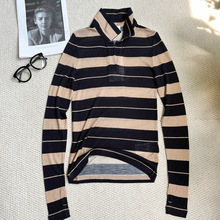 现货/宅女同款美式复古宽条纹修身版型羊毛薄款POLO针织衫长袖T恤
