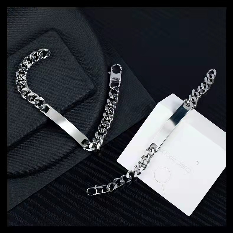 European and American cross-border stainless steel men's curved bracelet fashion brand high street style Cuban chain Korean fashion personalized bracelet