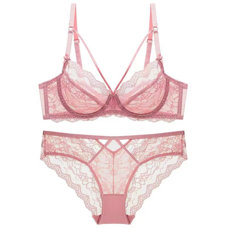 Lingerie Plus-Size Lingerie with Straps, Sexy Sheer Mesh, Thin Style, Lace Bra, Women's Elegant Transparent Set Lingerie Plus-Size Lingerie with Straps, Sexy Sheer Mesh, Thin Style, Lace Bra, Women's Elegant Transparent Set