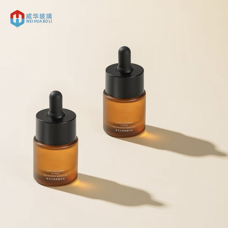厂家现货15ml厚底玻璃精油瓶 圆柱滴管瓶精华液瓶 茶色平肩原液瓶|undefined