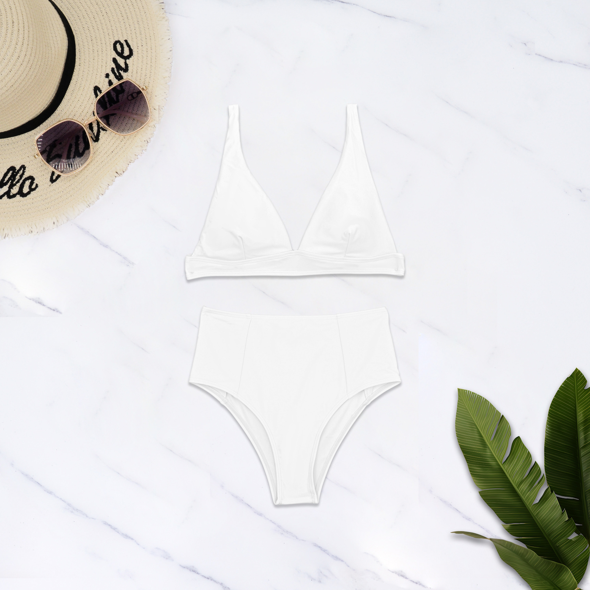 Hochgeschnittener zweiteiliger Bikini, einfarbig, europäisch-amerikanischer Stil, bügelloser Badeanzug für Damen, sexy Urlaubs-Badeanzug_voghion.com