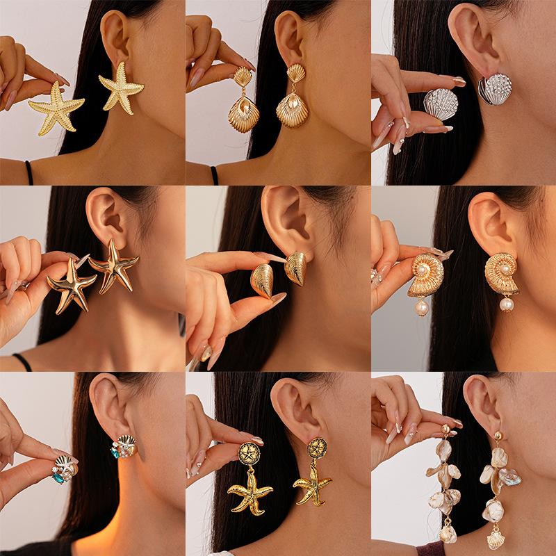 Seaside Holiday Style Starfish Ocean Series Silver Earrings Summer Personality Niche Elegant Necklace Bracelet Earrings Women