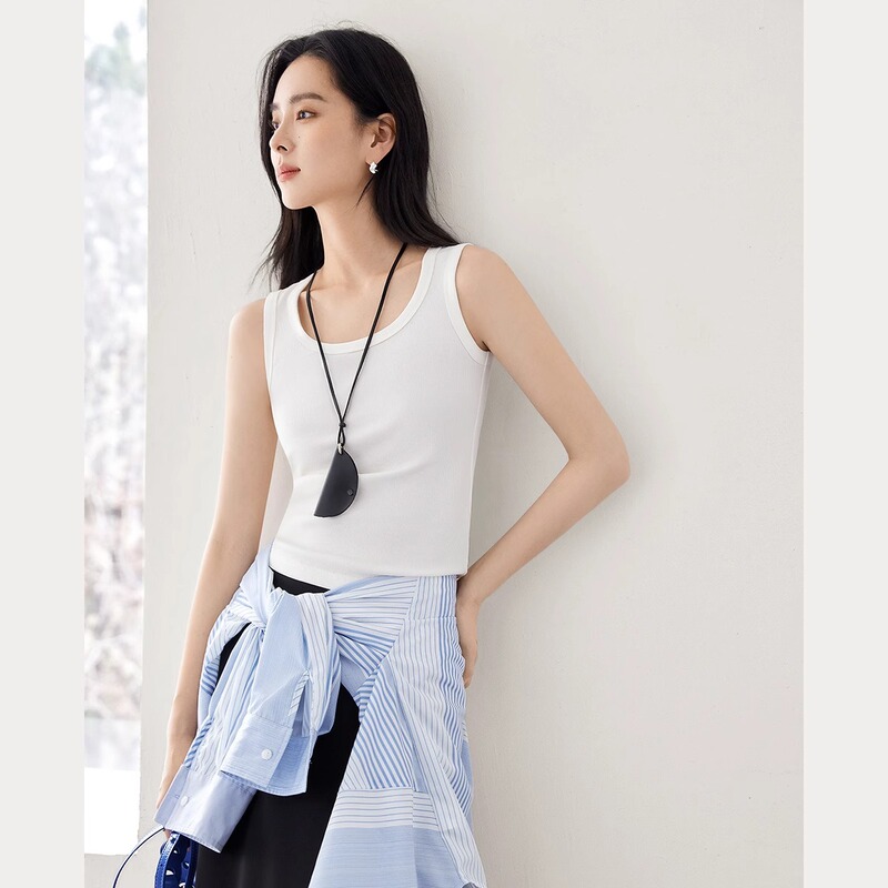 White Tencel Camisole Women's Summer Outer Wear Slim-fit Inner Wear Sexy Casual Square Collar Sleeveless Base Top