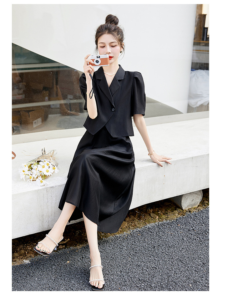 Bộ đồ Tencel nữ hai mảnh gồm áo và chân váy midi thắt eo — Màu đen, Màu xám, Màu kaki chi tiết 31