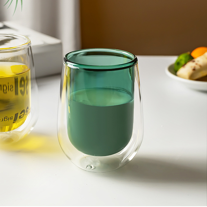 Vaso de vidrio con alto contenido de borosilicato al por mayor, taza de doble capa, taza de agua de vidrio transparente con aislamiento térmico, taza de leche para el hogar, taza de café de vidrio