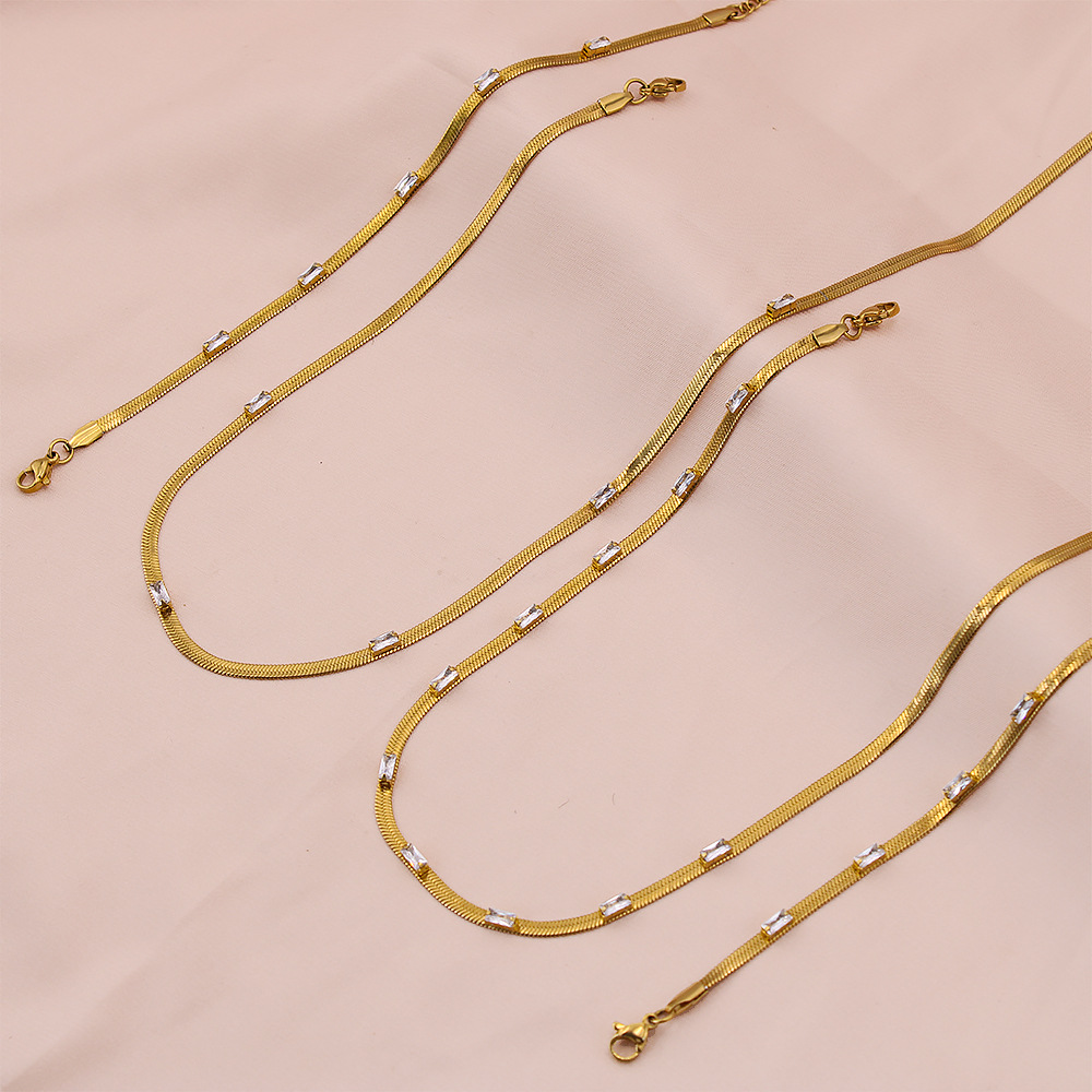 Fashion Square Stainless Steel Plating Inlay Zircon Bracelets Necklace 1 Piece