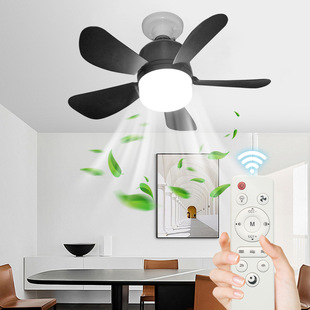 Cross-Border New Product E27 Screw Socket with Light and Remote Control Ceiling Fan Light Bedroom Silent Led Fan Light