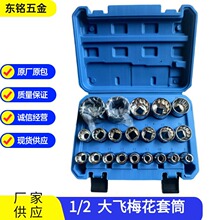 梅花套筒套装12角大飞套筒头六角套筒21件套 19件套1/2梅花套筒