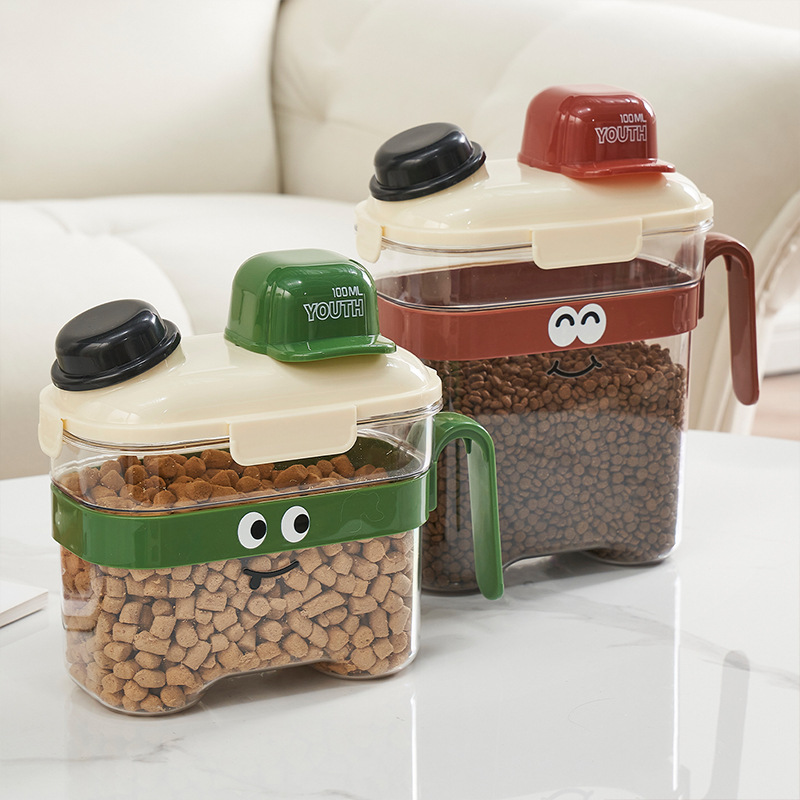 Recipiente hermético para ração de gato e cão com comedouro_voghion.com