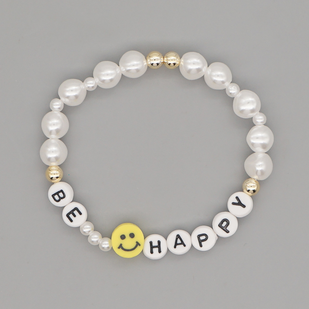 Personalized Japanese And Korean Style Hand-woven Yellow Smiley Face Small Bracelet Women's Cross-border New Arrival Ins Pearl Bracelet Wholesale display picture 1