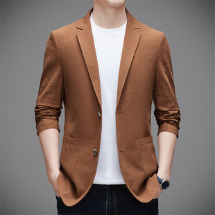 Linen Suit Jacket Men's Spring and Autumn Business Casual Trendy Handsome Suit Two Buckle Men's Cotton and Linen Single West