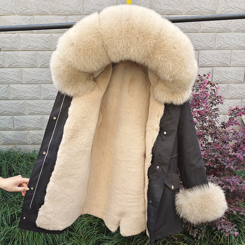 Women's Clothing Sleeve fur new fox fur detachable collar mid length parka fur mink coat women's_voghion.com