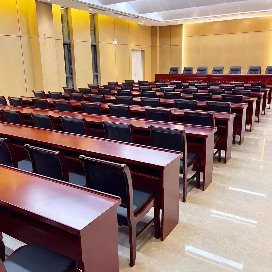 Conference Training Room Solid Wood Leather Double Desk Long Table Painted Strip-Shaped Office Desk Desk and Chair Set