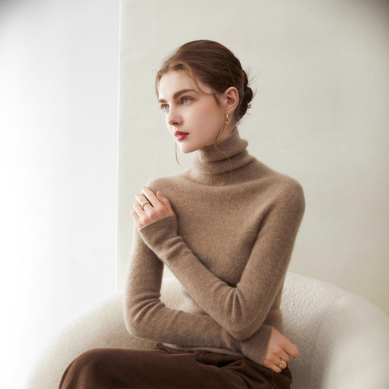 Autumn and Winter New First-Line Ready-To-Wear Pile Collar Pure Cashmere Sweater Versatile Women's Knitted Bottoming Sweater High Collar Pullover Sweater
