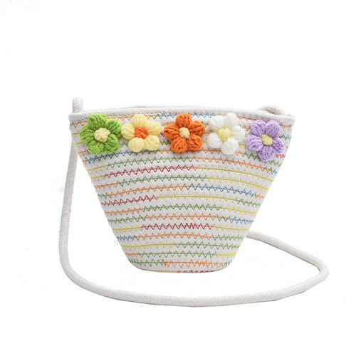 Hand-woven straw bag lady 2024 new casual crossbody small bag pastoral style vacation beach bag bucket bag summer