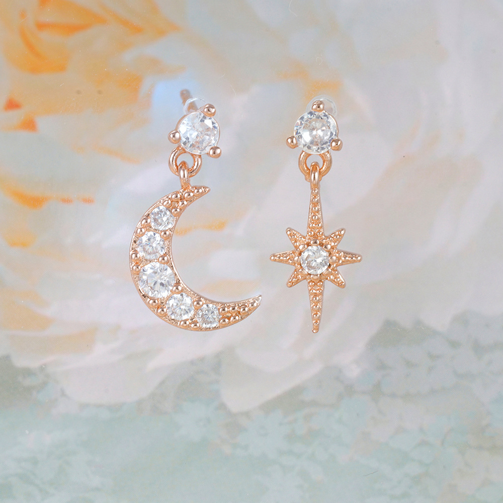 10g Weight 18K Gold Plated Plating Material Zircon Inlay Material Drop Earrings Classification 1 Pair Quantity Daily, Street Occasion Copper Material Star, Moon Pattern Women's Gender Asymmetrical, Plating, Inlay Design IG Style Style 1 Pair Ig Style Star Moon Asymmetrical Plating Inlay Copper Zircon 18k Gold Plated Drop Earrings 6