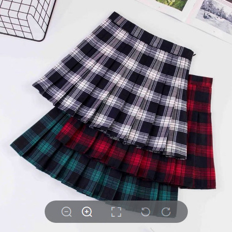 Plaid pleated skirt, short skirt, spring and autumn, high-waisted, short, preppy style, plus size, A-line, slimming plaid skirt
