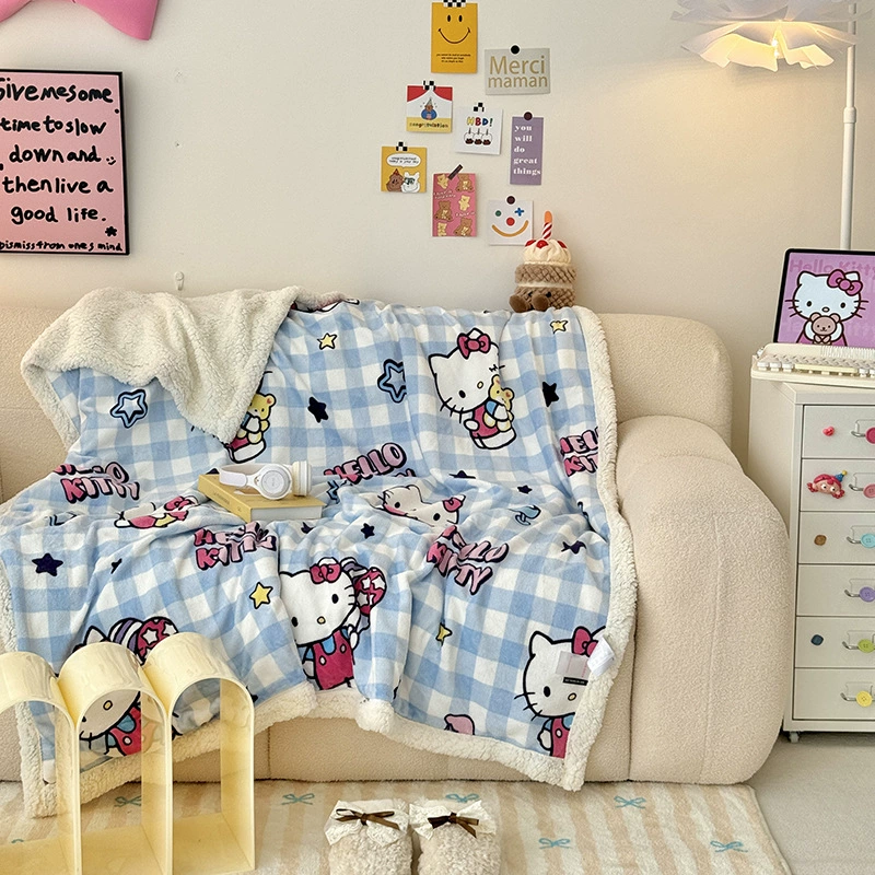 Многофункциональное одеяло Sanrio (Sanrio) Kuromi & Hello Kitty, бархатная молочная флисовая ткань с молнией, 100×150–200×230 см