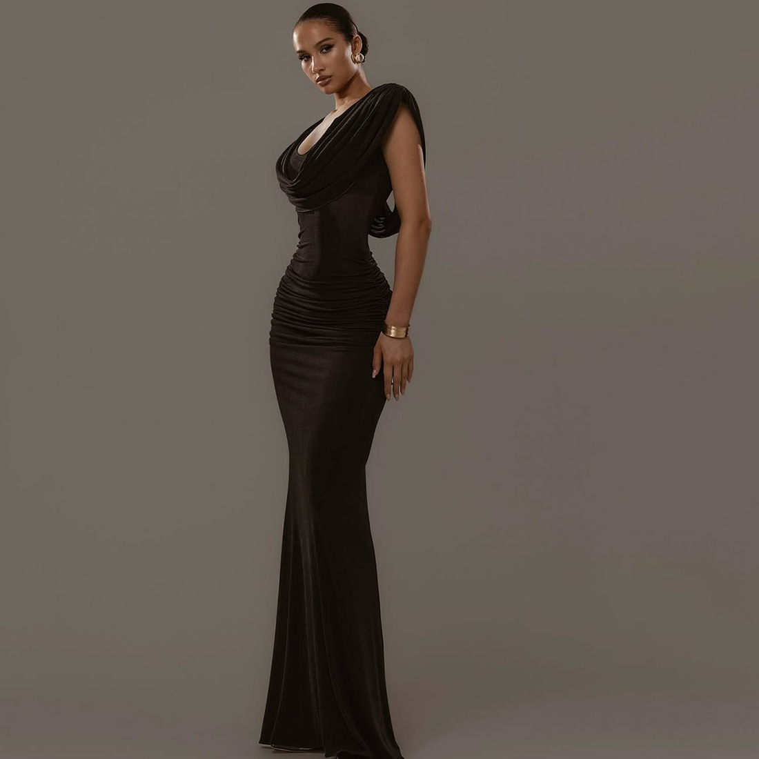 Europa y los Estados Unidos transfronterizos de otoño de 2025 nuevo estilo de ropa de mujer de color sólido temperamento elegante cintura doblada cuello swing vestido delgado mujer image 5